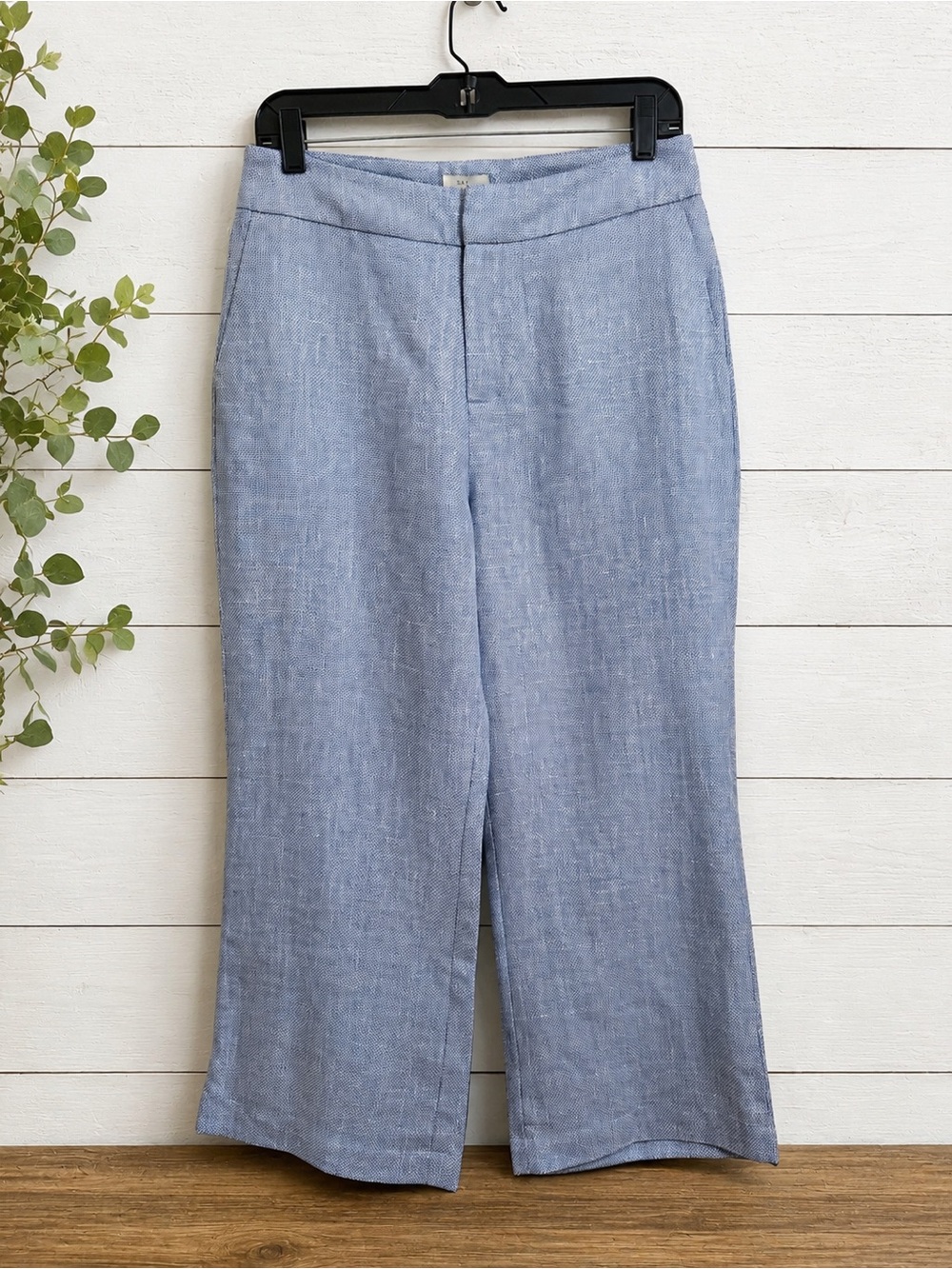 NWT SAYA Blue Linen Wool Blend Ankle Pants Size 2 Straight Leg Made in Peru